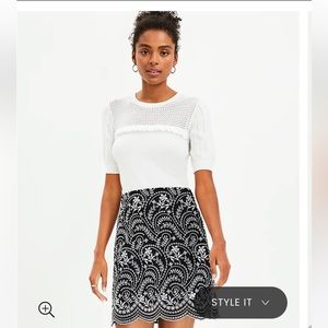 LOFT Embroidered Scallop Hem Skirt